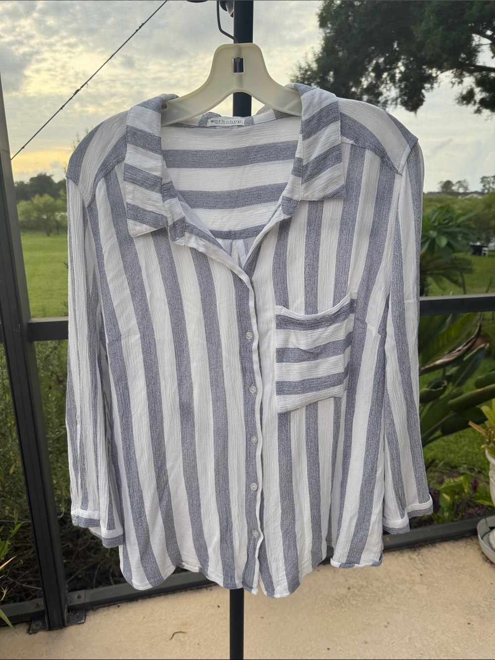 Workshop Republic Clothing casual Striped Button-Down Shirt in White & Gray